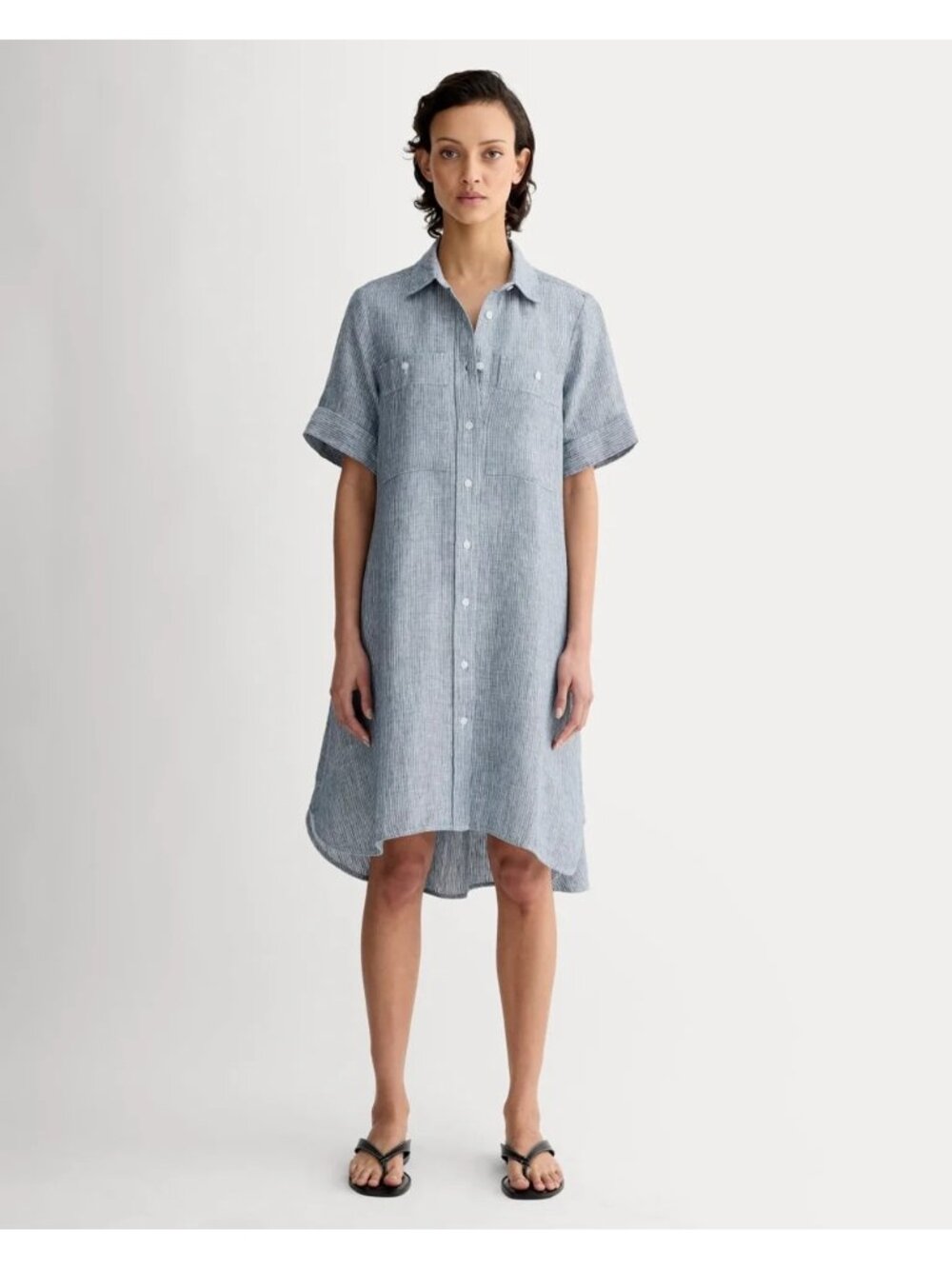 Everlane Womens Daytripper Pinstripe Linen Shirt Dress Size Medium Blue Casual
